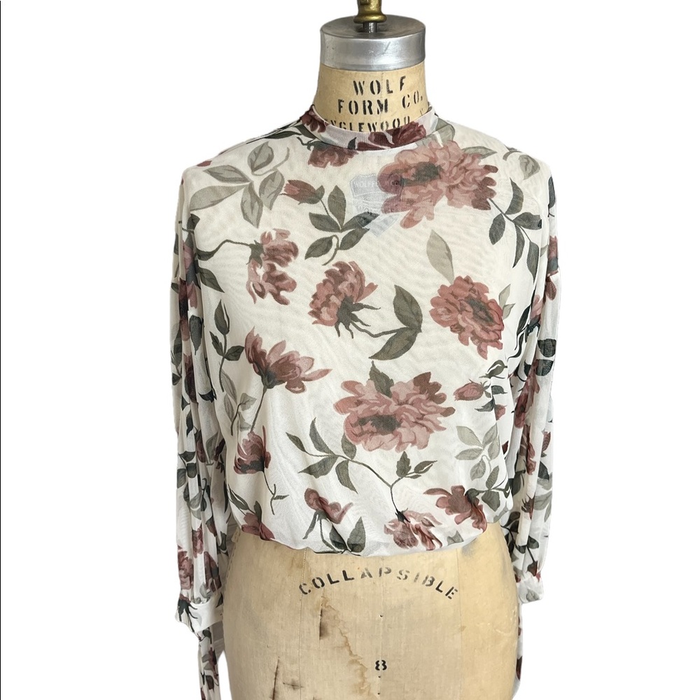 Buckle Black Sheer White Tie-Sleeve Floral Print Blouse